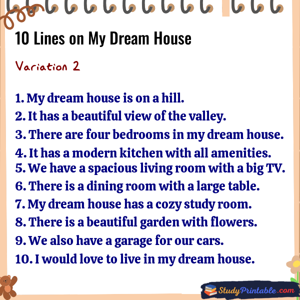 10 Lines on My Dream House Variation 2