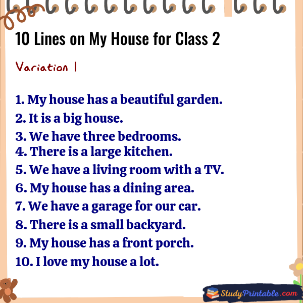 10 Lines on My House for Class 2 Variation 1