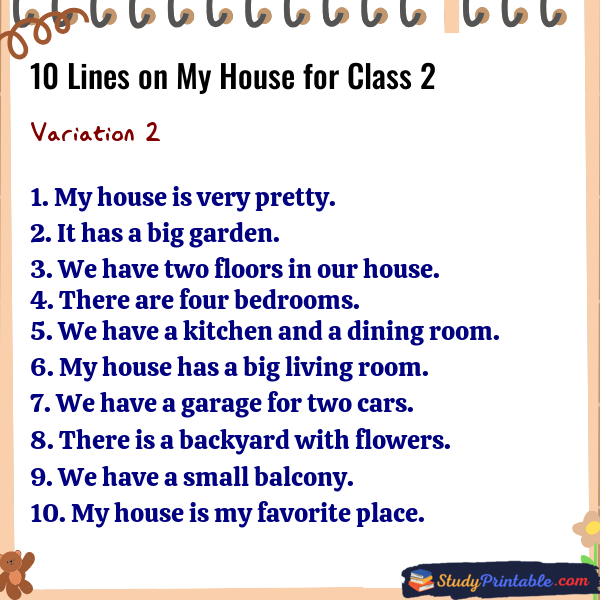 10 Lines on My House for Class 2 Variation 2