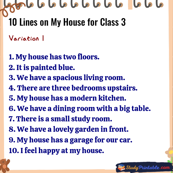 10 Lines on My House for Class 3 Variation 1