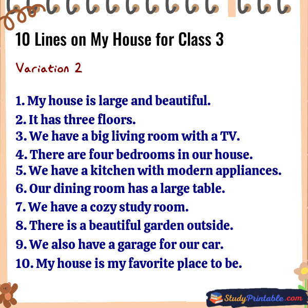 10 Lines on My House for Class 3 Variation 2