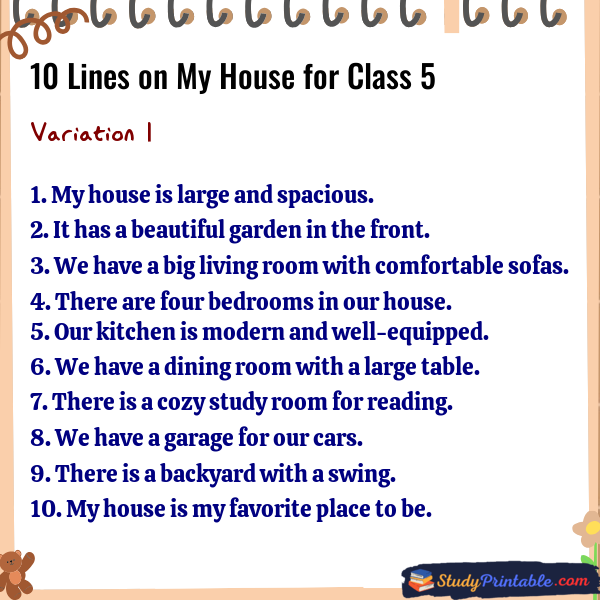 10 Lines on My House for Class 5 Variation 1