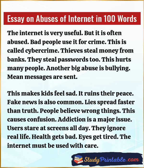 Essay on Abuses of Internet in 100 Words