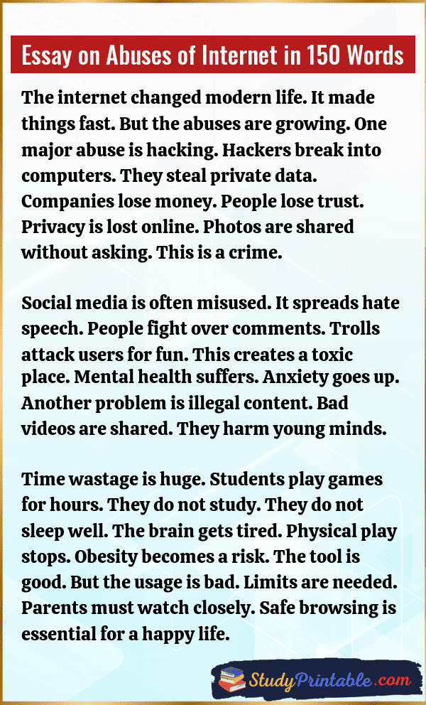 Essay on Abuses of Internet in 150 Words
