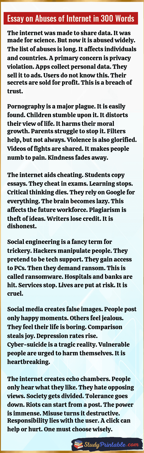 Essay on Abuses of Internet in 300 Words