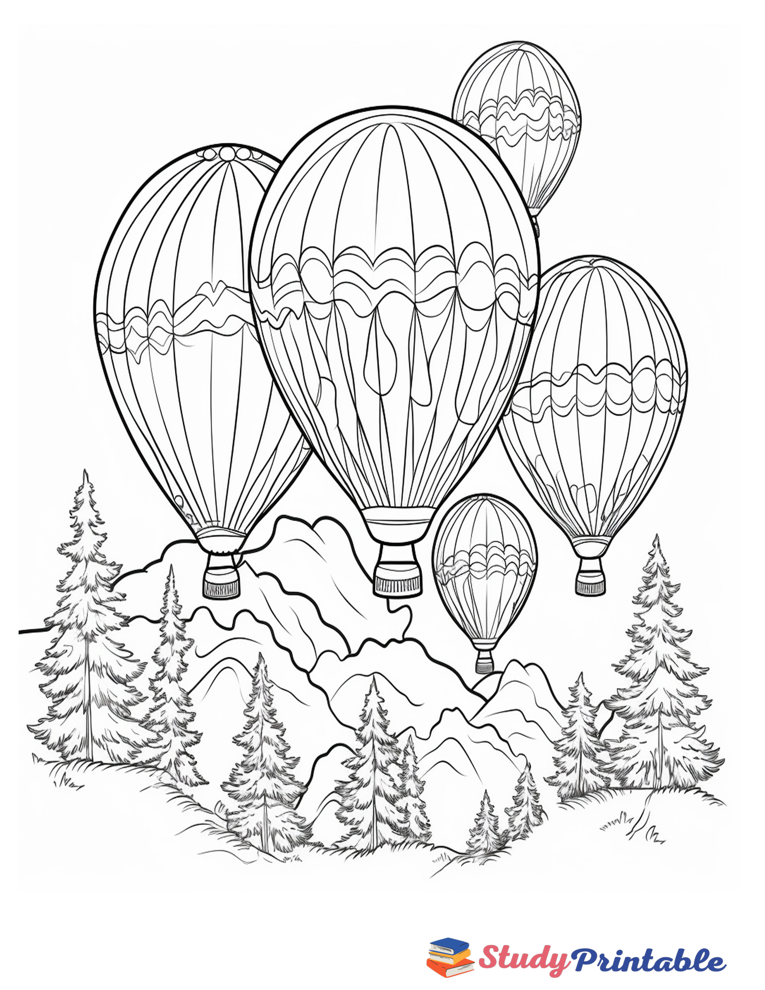 Birthday Balloons Like Parachute Coloring Page