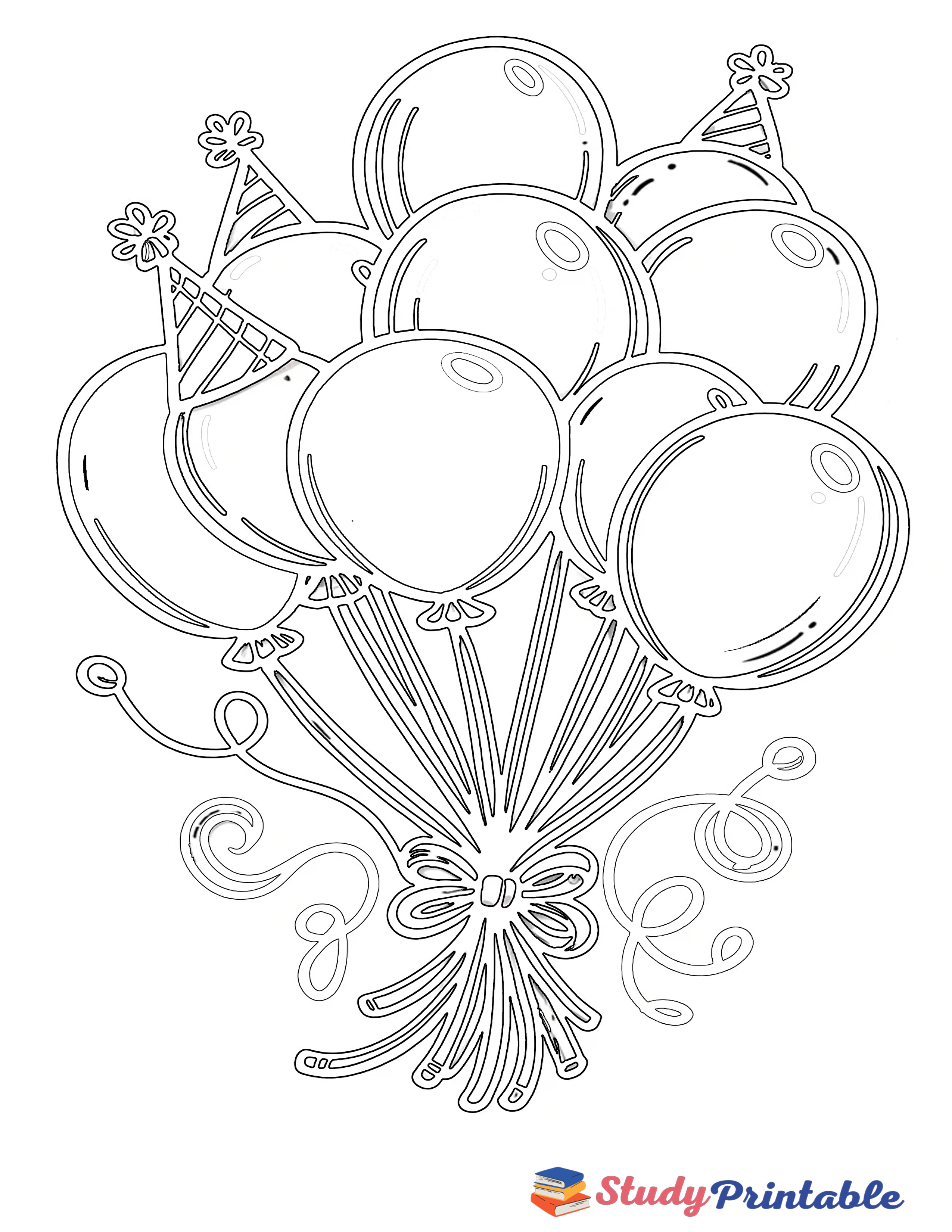 Birthday Balloons with Hat Coloring Page