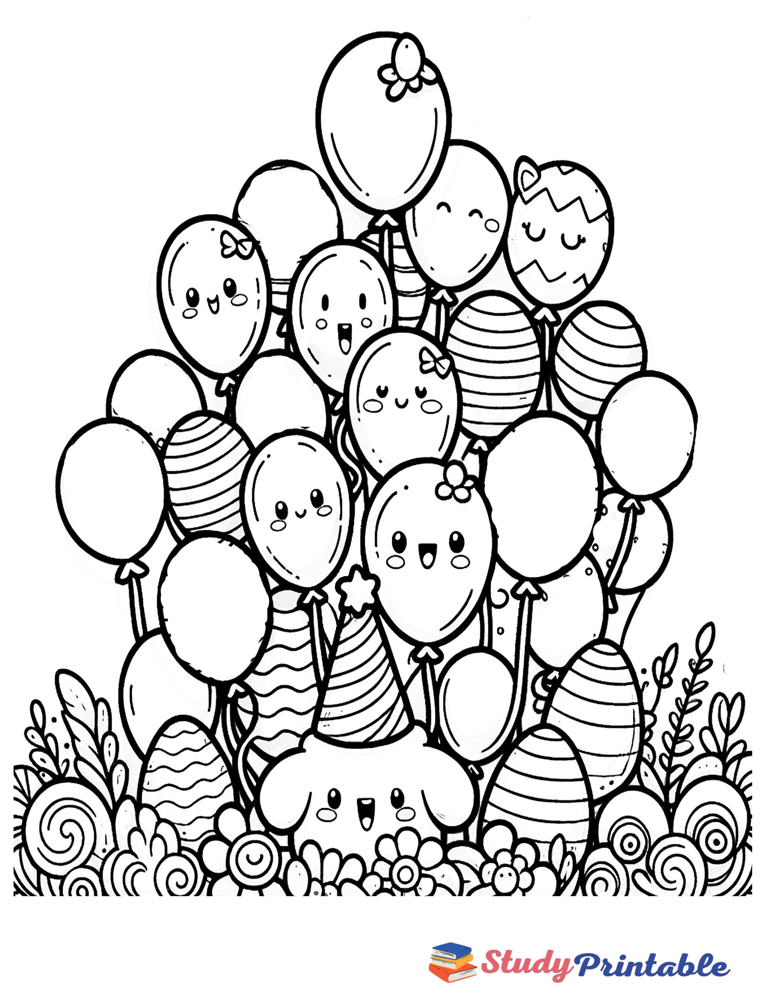 Emoji Birthday Balloons Coloring Page