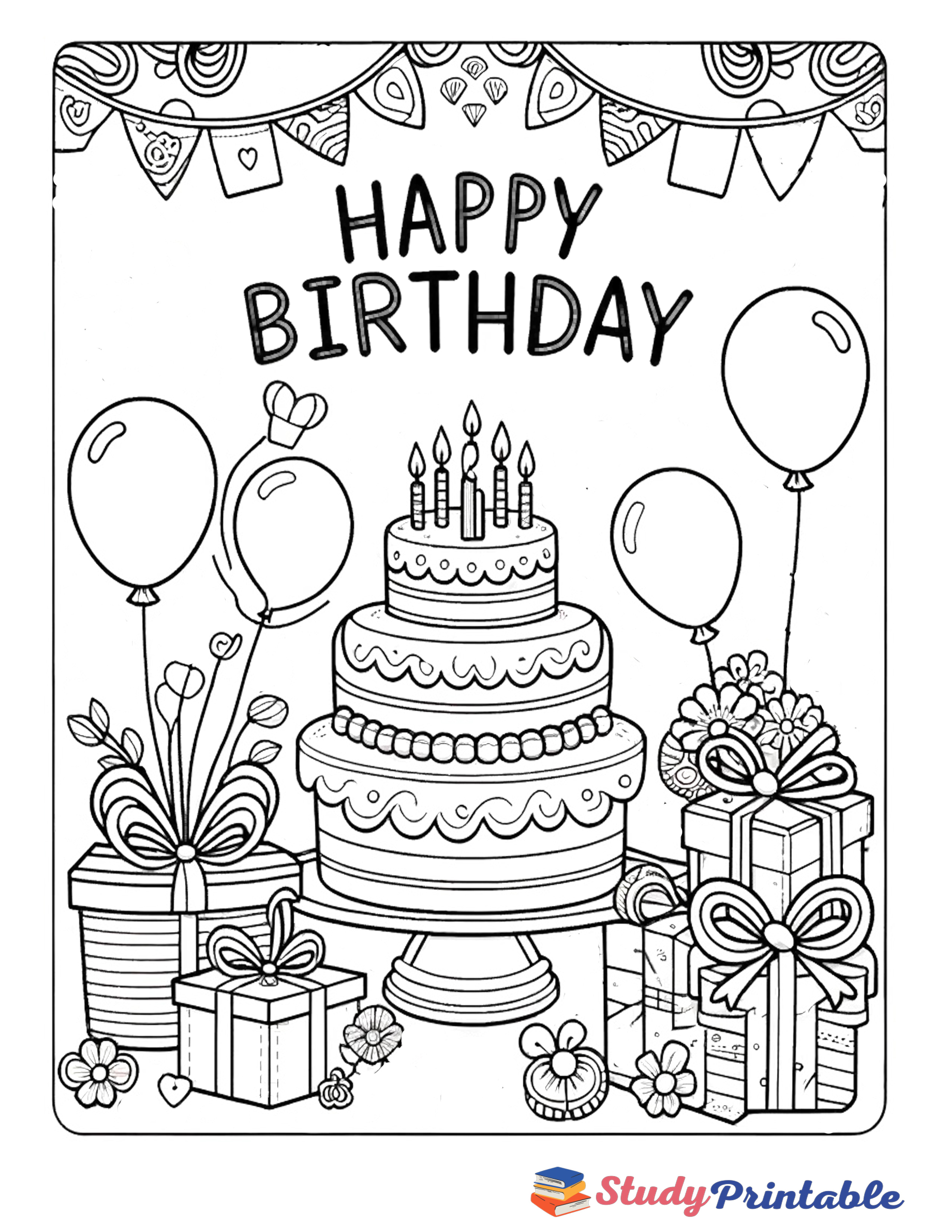 Free Printable Celebration Vibes Birthday Banner Coloring Page