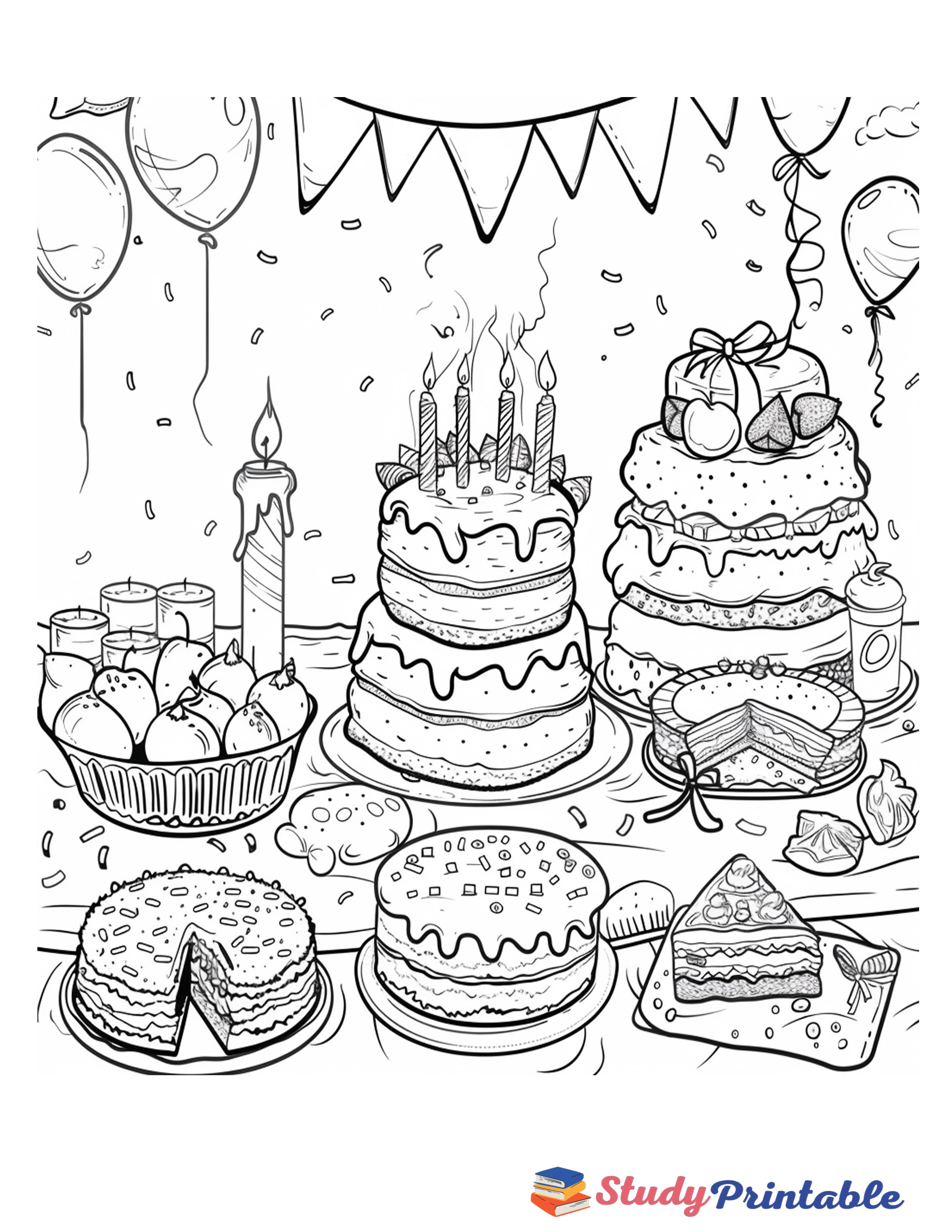 Free Printable Cake Bliss Birthday Banner Coloring Page