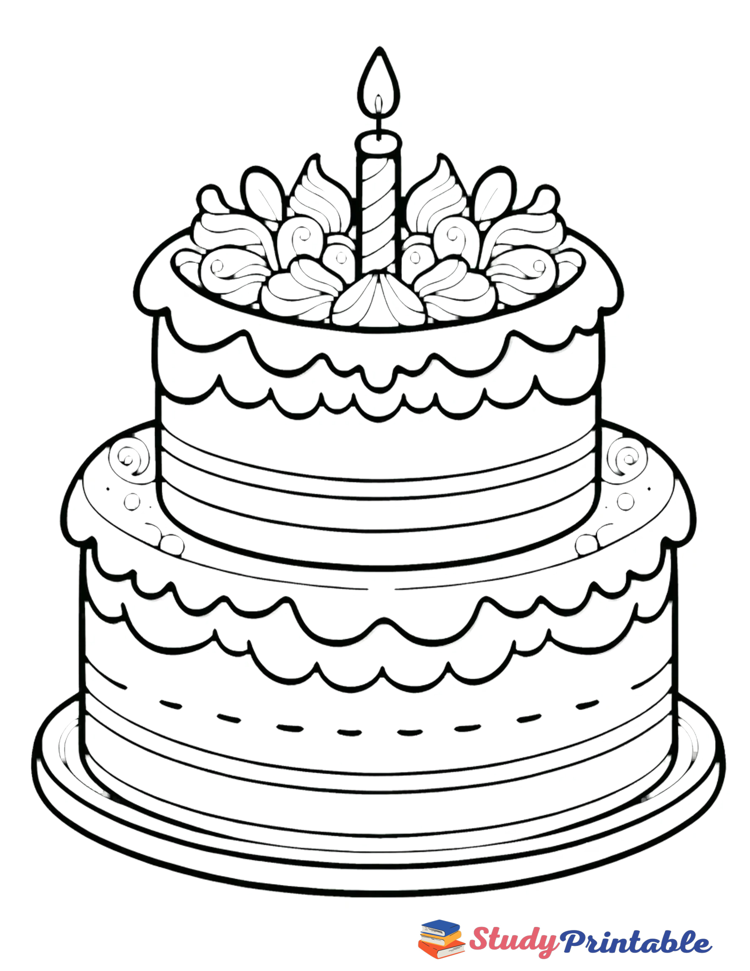 Dazzling Birthday Cake Coloring Page