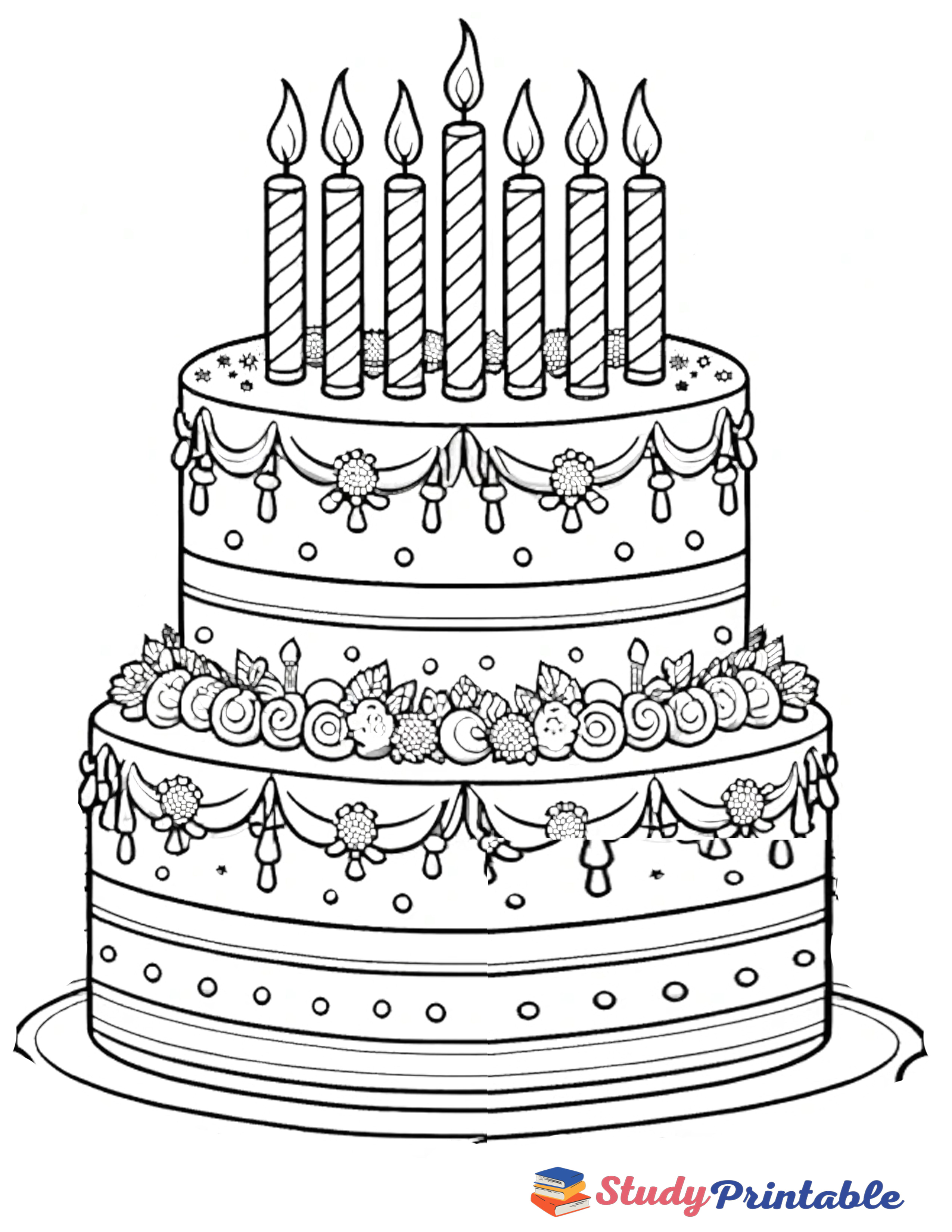 Vibrant Birthday Cake Coloring Page