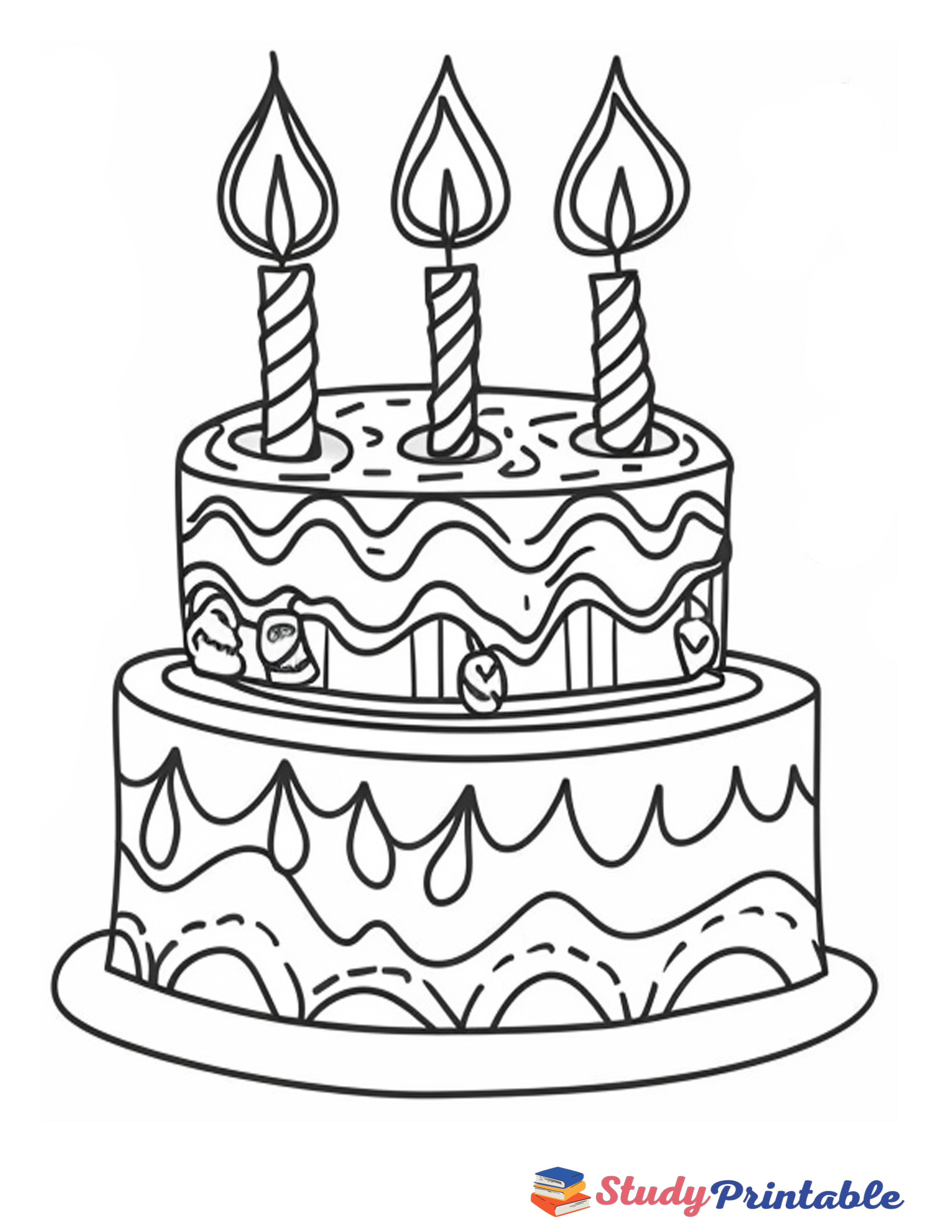 Serene Birthday Cake Coloring Page