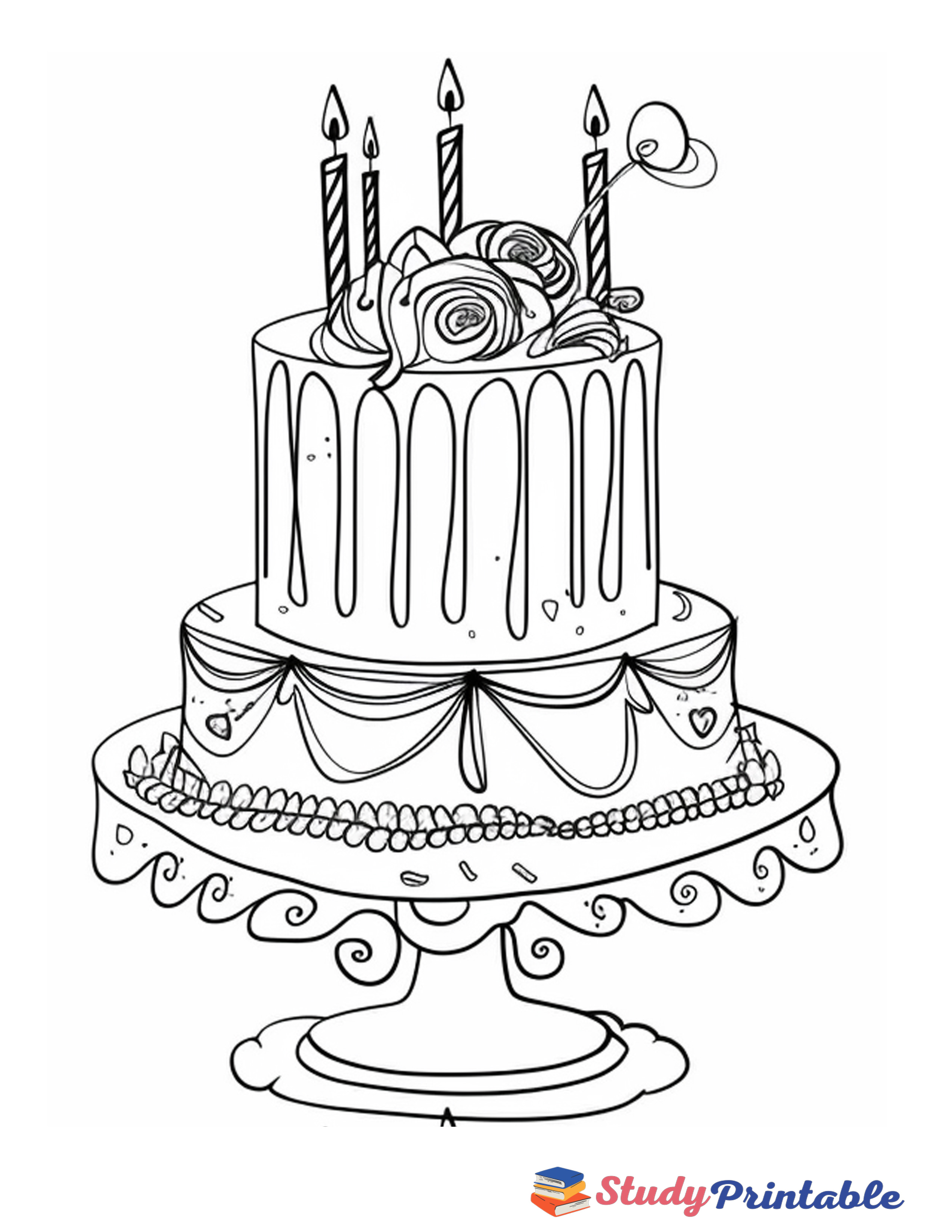 Fairy Tale Birthday Cake Coloring Page