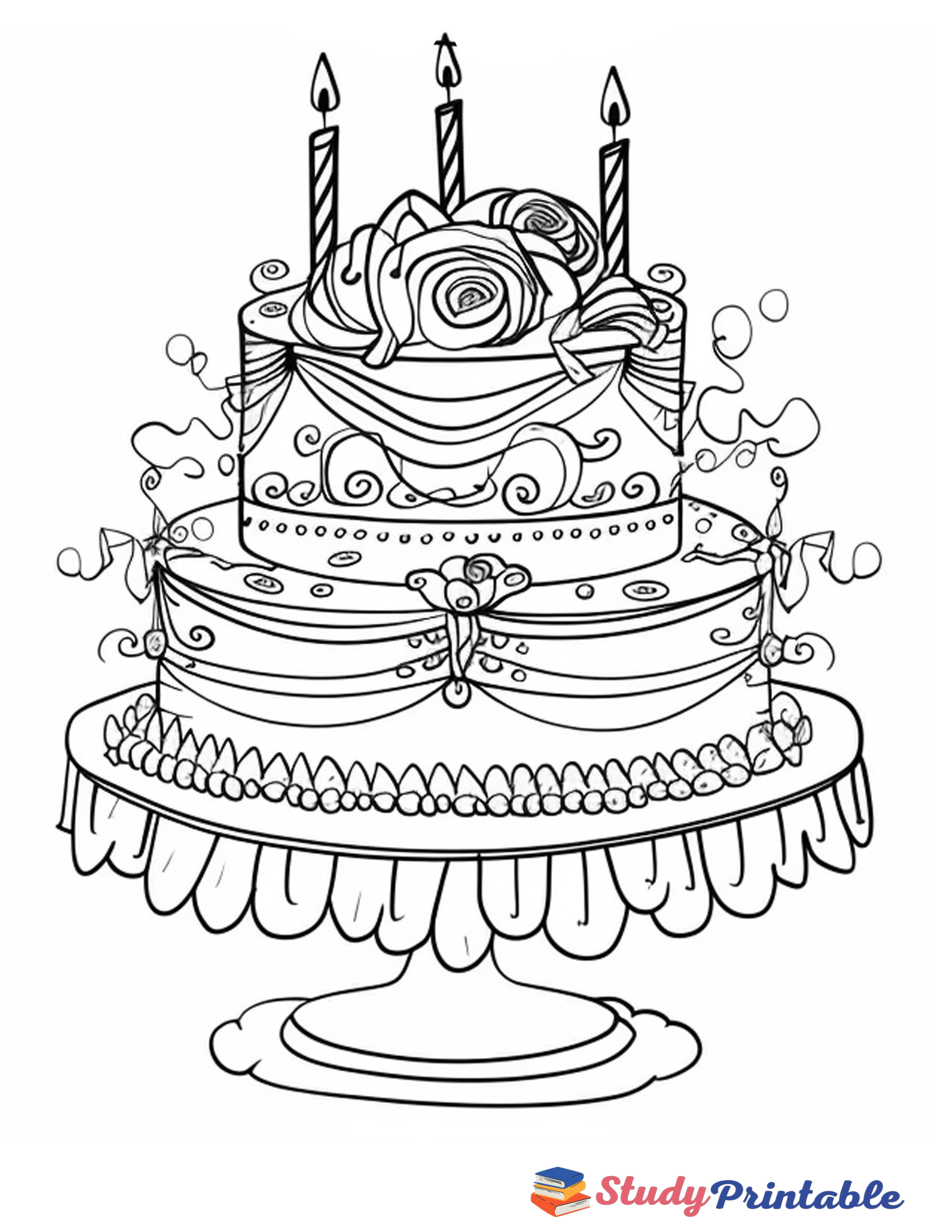 Sweet Birthday Cake Coloring Page