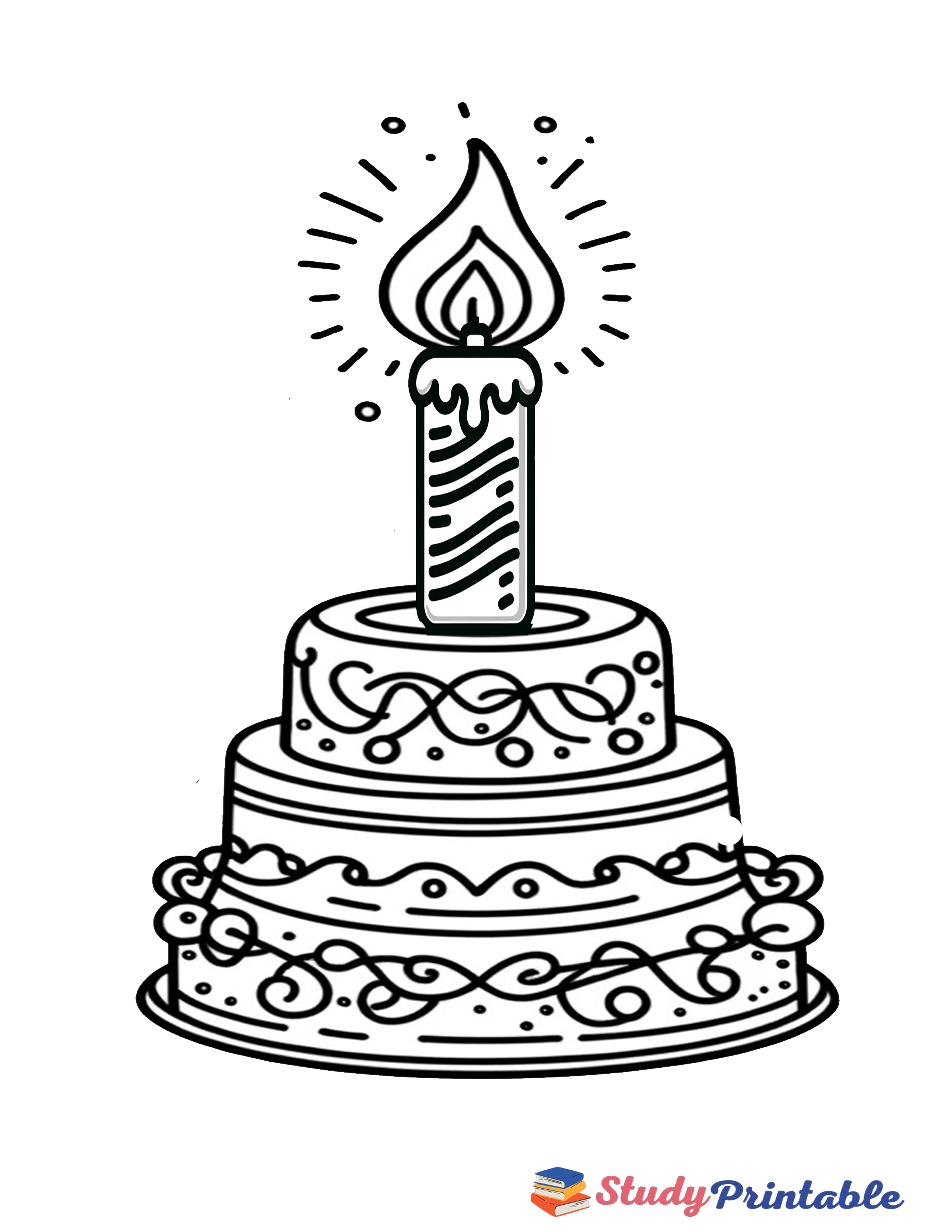 Classic Flame Birthday Candle Coloring Page