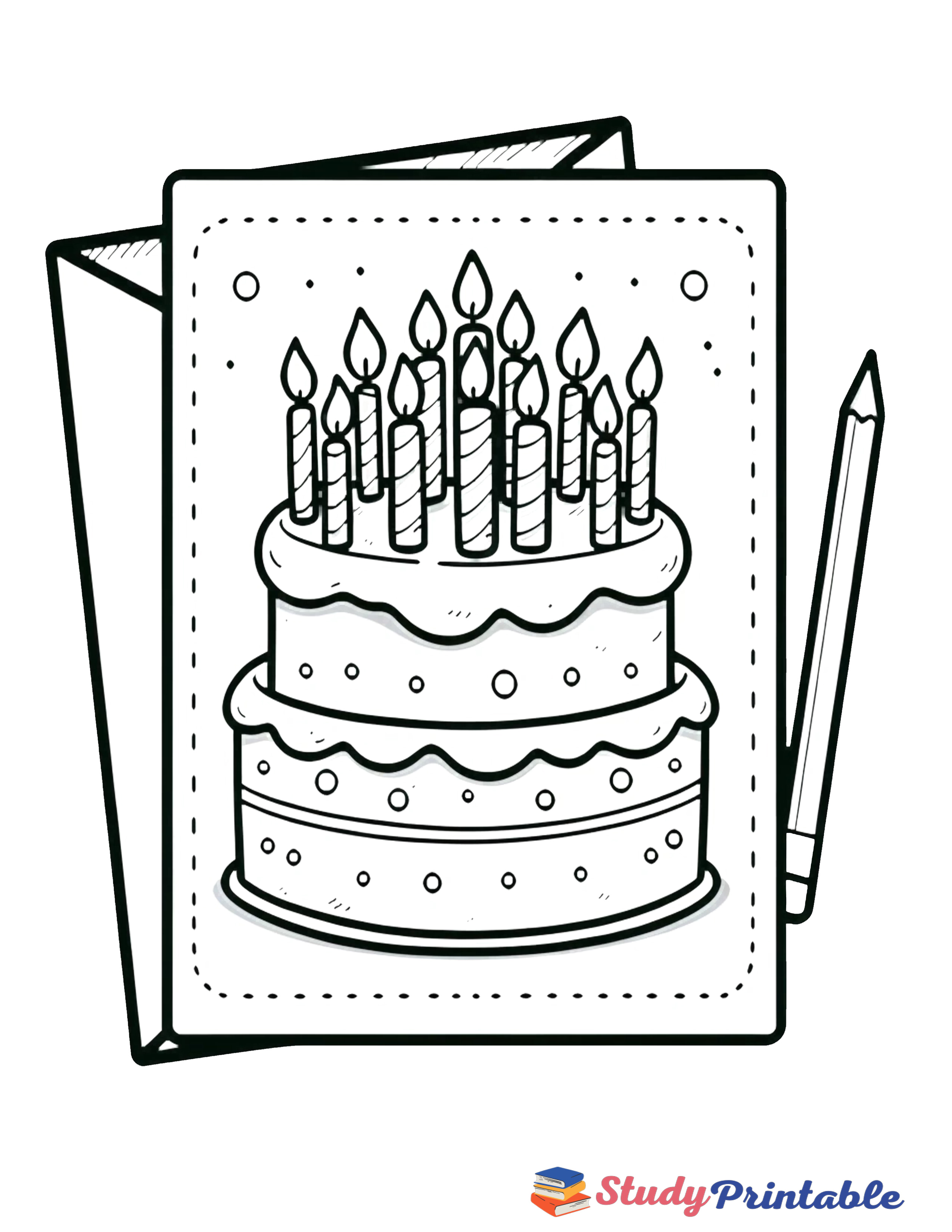 Free Printable Wishful Cake Birthday Card Coloring Page