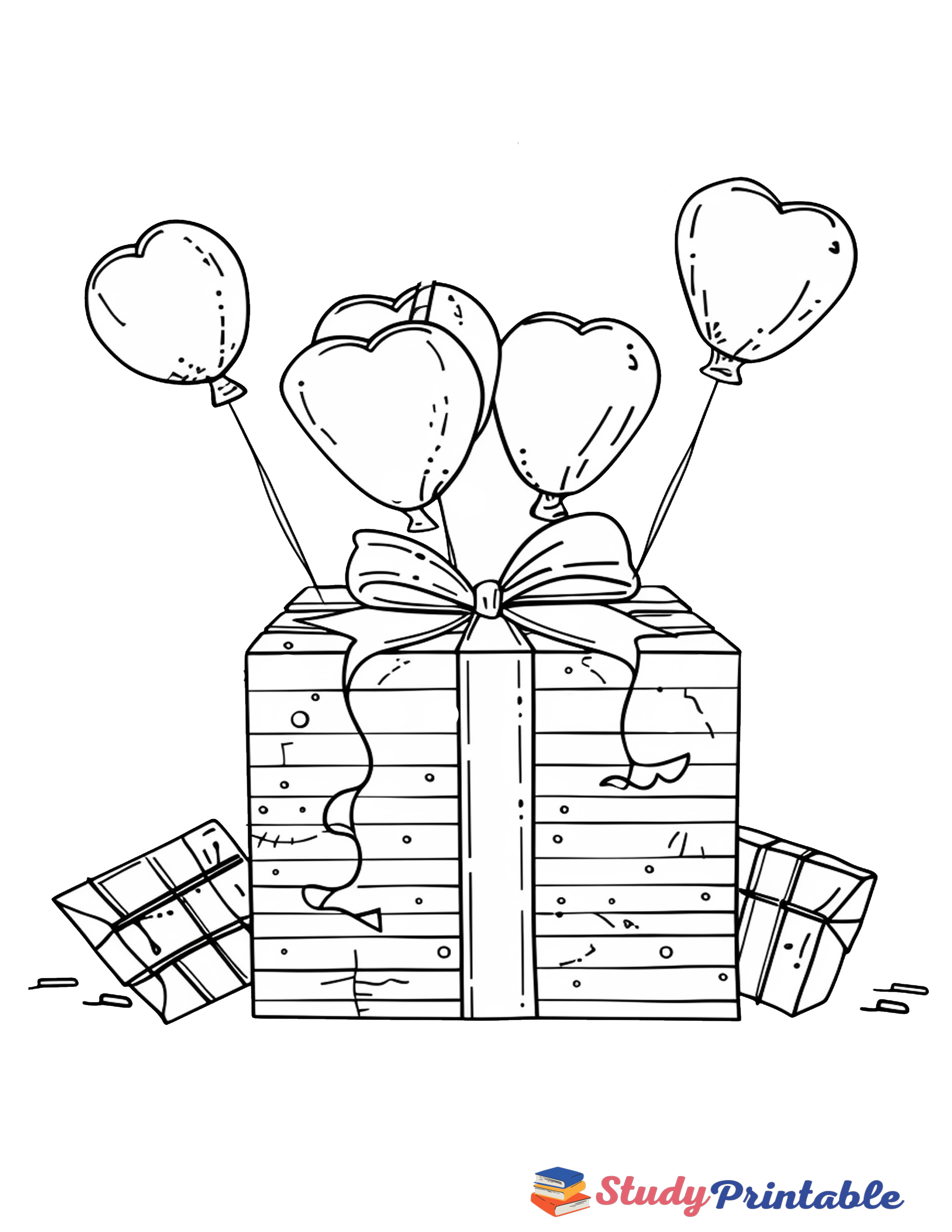 Free Printable Colorful Gifts Birthday Card Coloring Page