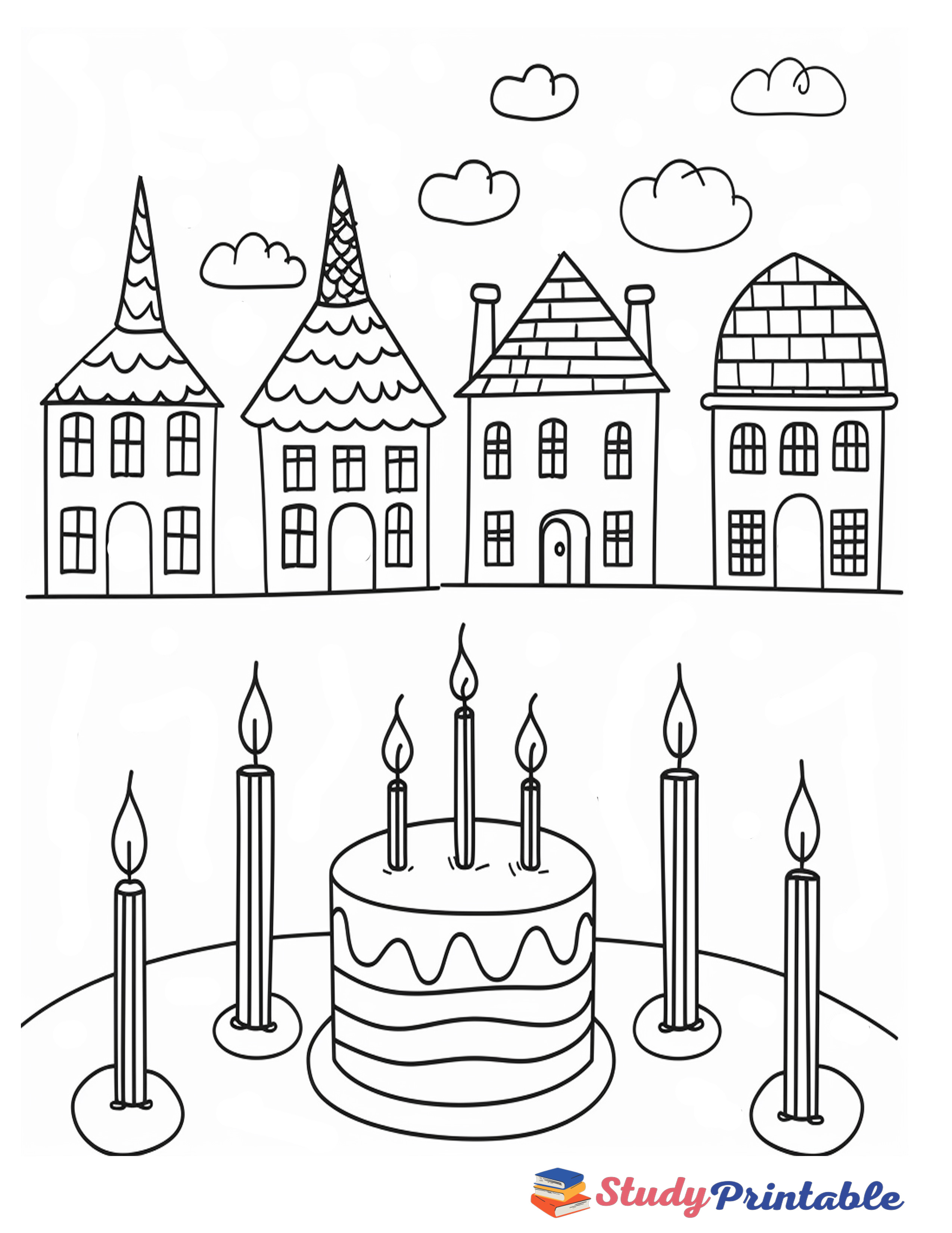 Free Printable Dreamy Clouds Birthday Card Coloring Page