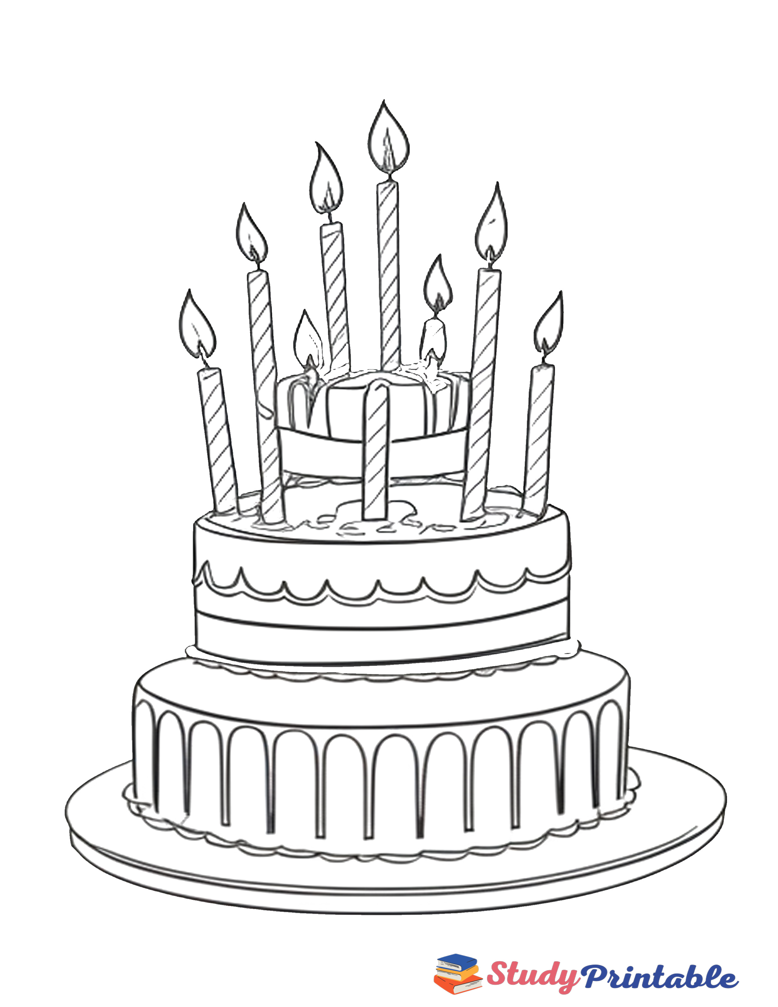 Free Printable Towering Cake Birthday Card Coloring Page