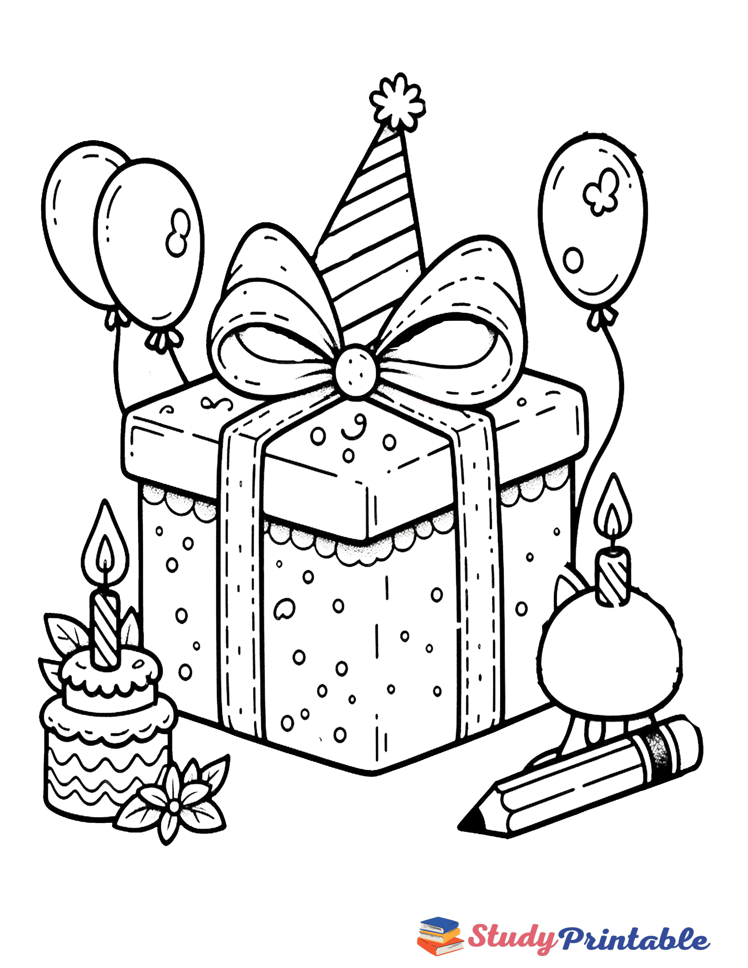 Balloon Tied Birthday Present Coloring Page