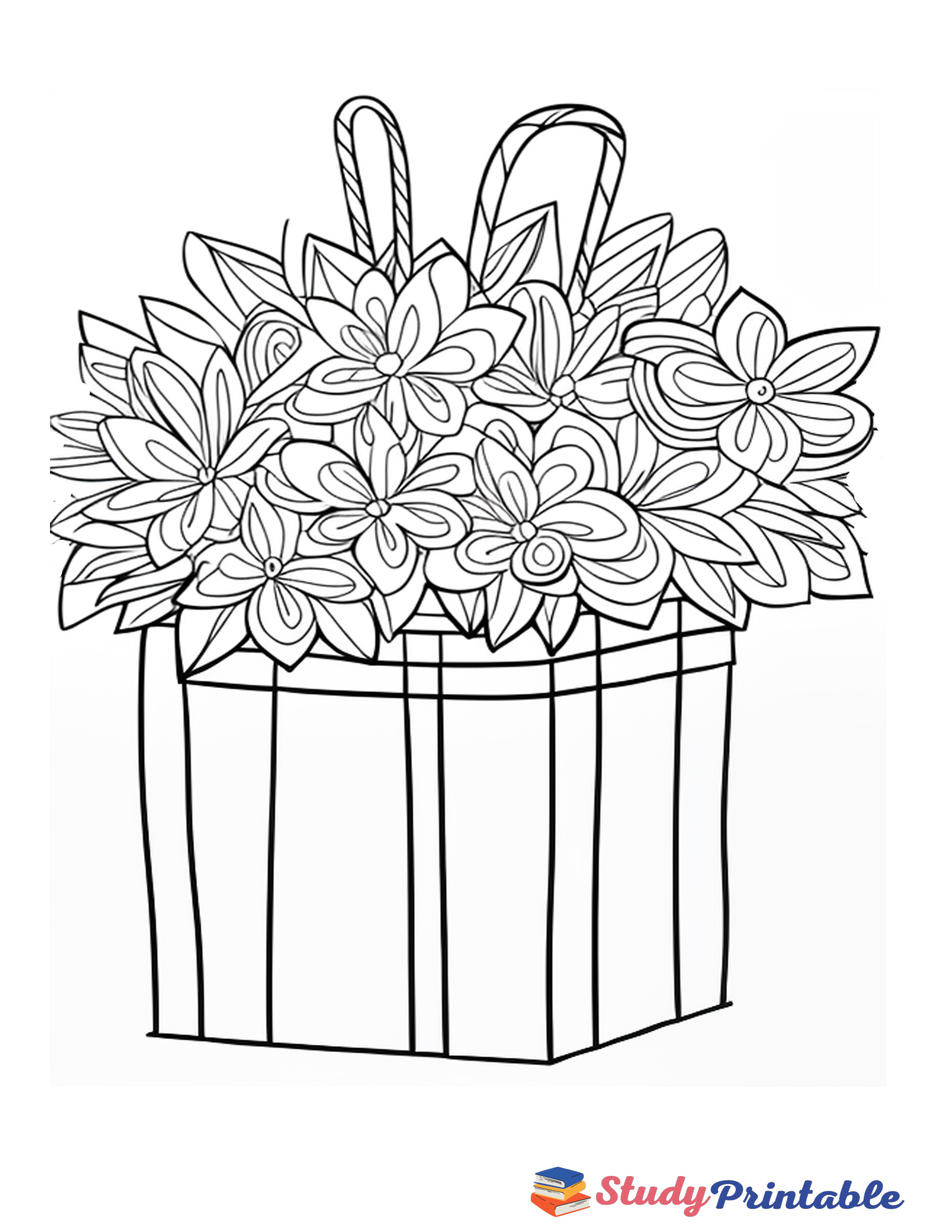 Floral Wrapped Birthday Present Coloring Page